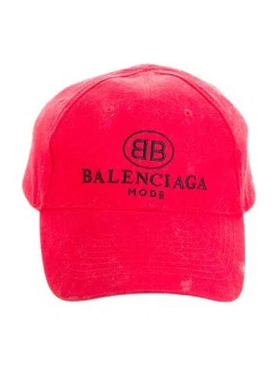 Pre-owned Balenciaga Red Embroidered Baseball Cap