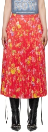 Balenciaga Red Floral Leather Midi Skirt In 6400 Red