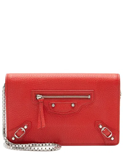 Pre-owned Balenciaga Red Grained Calfskin Classic City Wallet On Chain (authentic Pre-  Loved)