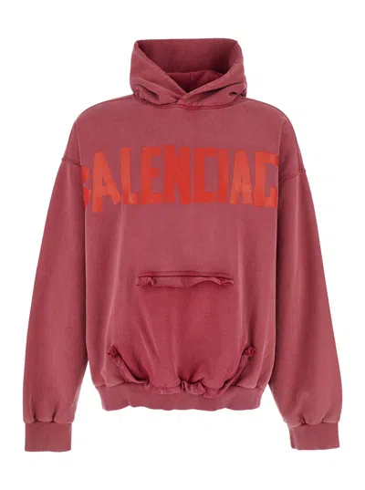 Balenciaga Red Hoodie With Logo Lettering On The Front And Logo Print On The Back In Cotton Man