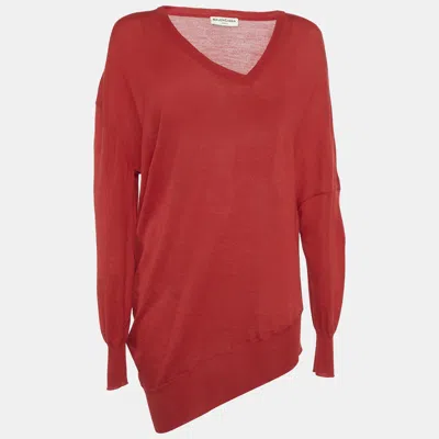Pre-owned Balenciaga Red Knit V-neck Sweatshirt L