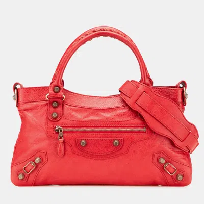 Pre-owned Balenciaga Red Lambskin Motocross Classic First Giant 12 Satchel