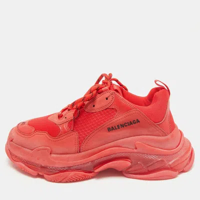 Pre-owned Balenciaga Red Leather And Mesh Triple S Clear Sole Sneakers Size 41