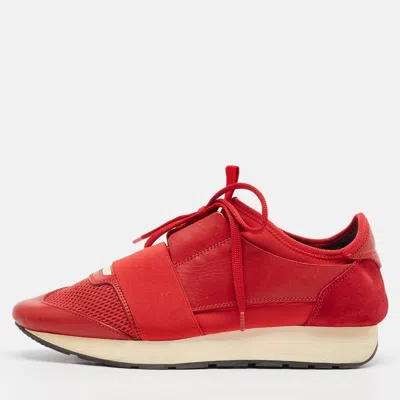 Pre-owned Balenciaga Red Leather And Suede Race Runner Lace Up Sneakers Size 38