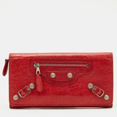 Pre-owned Balenciaga Red Leather City Flap Continental Wallet