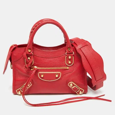 Pre-owned Balenciaga Red Leather Mini Metallic Edge Classic City Bag