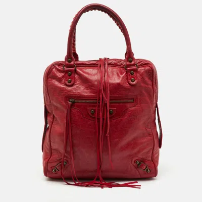 Pre-owned Balenciaga Red Leather Motocross Classic Bowling Bag
