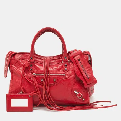 Pre-owned Balenciaga Red Leather Motorcycle Classic City Small Logo Strap Bag