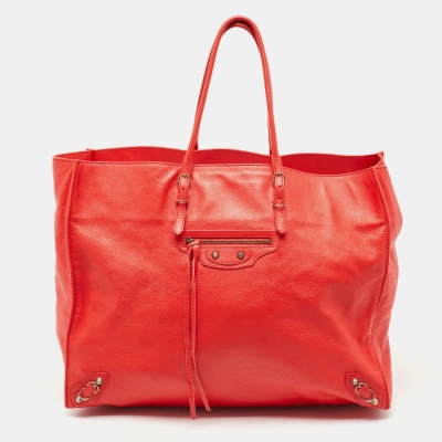 Pre-owned Balenciaga Red Leather Papier A4 Tote