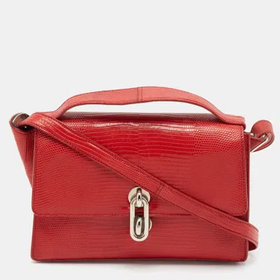Pre-owned Balenciaga Red Lizard Embossed Leather Mini Trapeze Maillon Top Handle Bag