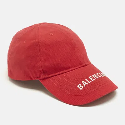 Pre-owned Balenciaga Red Logo Embroidered Cotton Baseball Cap L