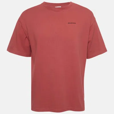 Pre-owned Balenciaga Red Logo Print Cotton Knit Crew Neck T-shirt Xs