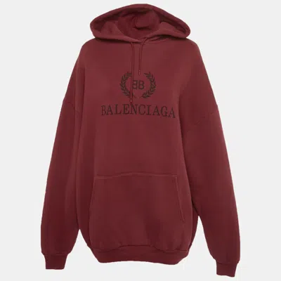 Pre-owned Balenciaga Red Logo Print Cotton Oversized Hoodie Xs