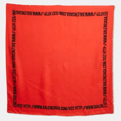 Pre-owned Balenciaga Red Logo Silk Square Scarf
