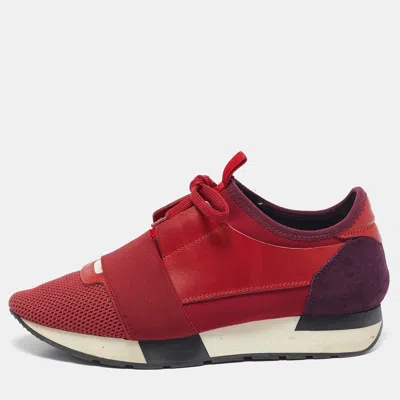 Pre-owned Balenciaga Red Mesh And Leather Race Runner Low Top Sneakers Size 39