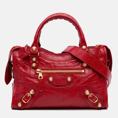 Pre-owned Balenciaga Red Mini Lambskin Motocross Giant 21 City Satchel