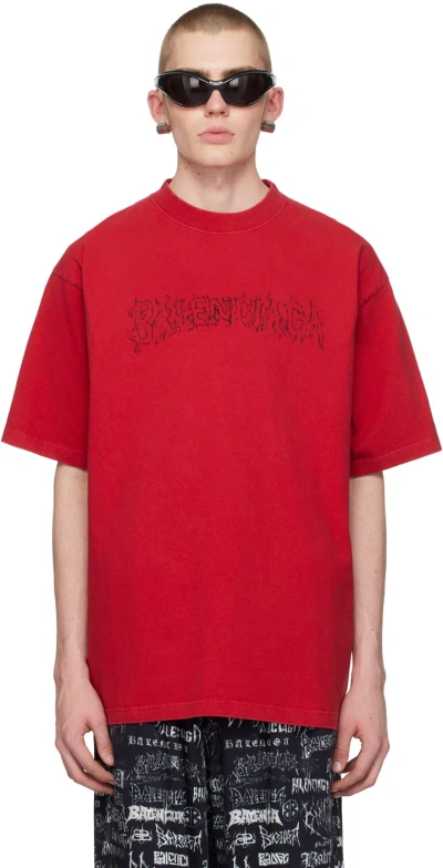 Balenciaga Red Printed T-shirt In 6023 Faded Red/black