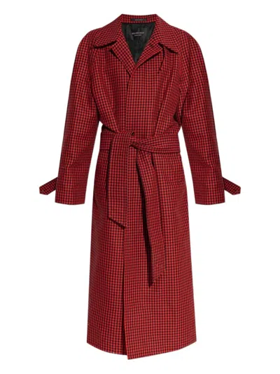 Balenciaga Houndstooth-pattern Belted Coat In Red