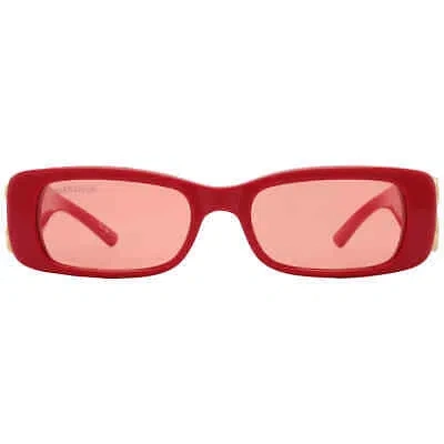 Pre-owned Balenciaga Red Rectangular Ladies Sunglasses Bb0096s 003 51 Bb0096s 003 51