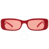 Balenciaga Red Rectangular Ladies Sunglasses Bb0096s 003 51 In Red   /   Red.