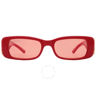 Balenciaga Red Rectangular Ladies Sunglasses Bb0096s 003 51 In Red   /   Red.