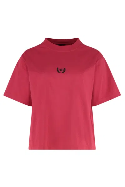 Balenciaga Red Ss T-shirt Black Embroidered Logo In Pink