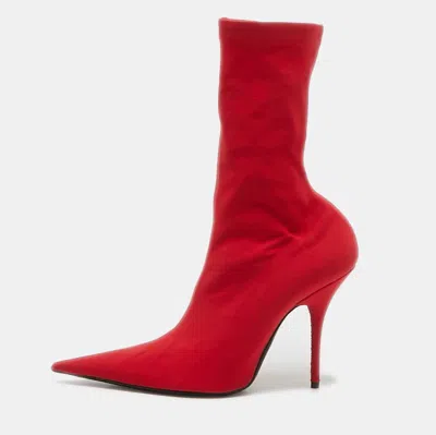 Pre-owned Balenciaga Red Stretch Fabric Knife Mid Calf Boots Size 39
