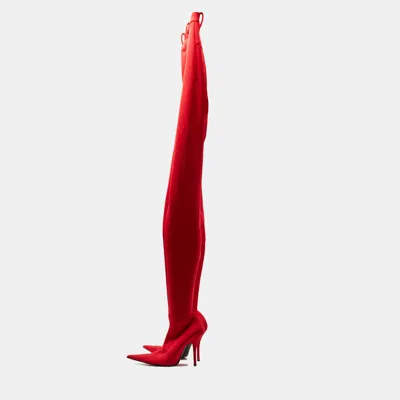 Pre-owned Balenciaga Red Stretch Fabric Knife Pointed Toe Pant Boots Size 40