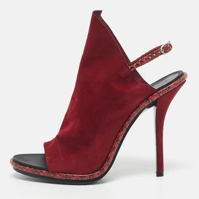 Pre-owned Balenciaga Red Suede And Python Open Toe Glove Slingback Sandals Size 39.5