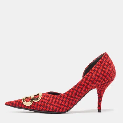 Pre-owned Balenciaga Red Tweed Bb Pointed Toe Pumps Size 37
