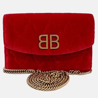 Pre-owned Balenciaga Red Velvet Bb Chain Crossbody Bag