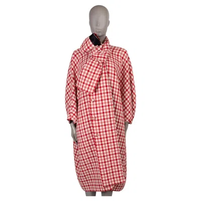 Pre-owned Balenciaga Red White Wool 2018 Cristobal Gingham Bow Coat Jacket 36 Xs