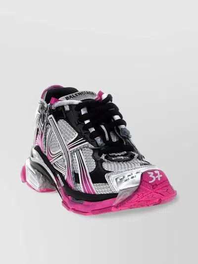 Balenciaga 'reflective Mesh Runner Sole Sneakers' In Whithe/pink