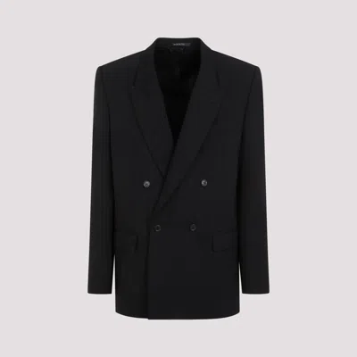 Balenciaga Double-breasted Wool Blazer In Black