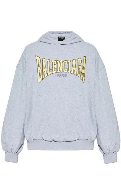 Balenciaga Logo-print Hoodie In Greyellow
