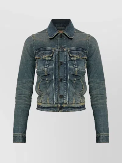 Balenciaga Relaxed Fit Long Sleeve Jacket With Pockets In Blue