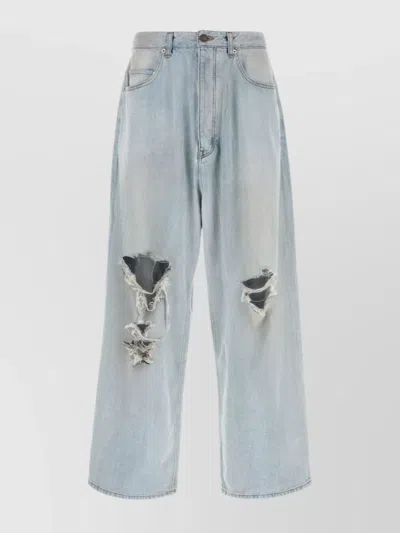 Balenciaga Relaxed Fit Wide Leg Trousers In Blue