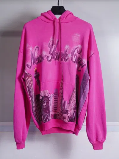 Pre-owned Balenciaga Resort 2017 “new York City” Airbrush Hoodie In Pink