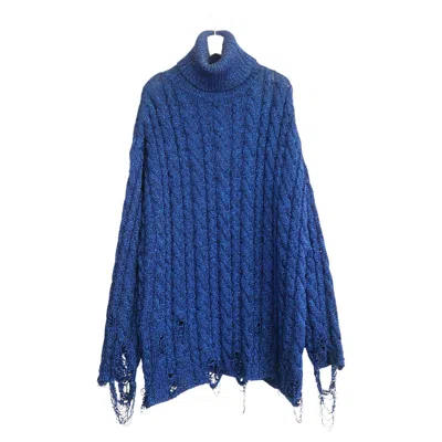 Pre-owned Balenciaga Resort 2021 Destroyed Turtleneck Sweater Metallic Blue