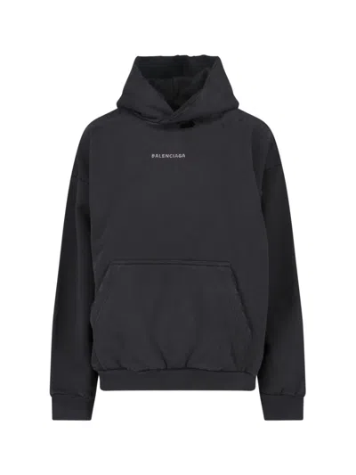 Balenciaga Retro Logo Hoodie In Black