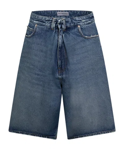 Balenciaga Retro-style Denim Shorts In Blue