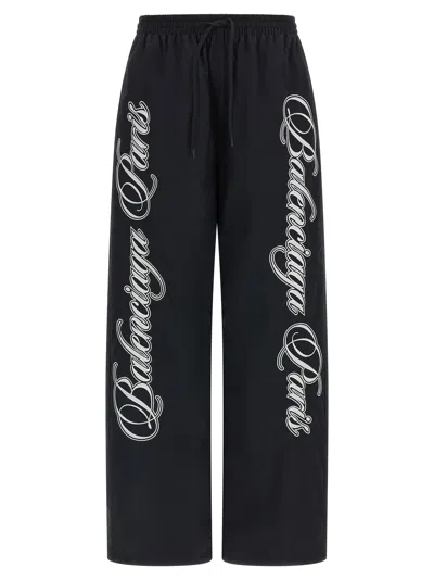 Balenciaga Reversible Cursive Embroidery Joggers In Black