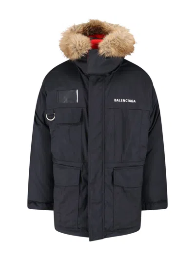 Balenciaga Logo Reversible Down Jacket In Black