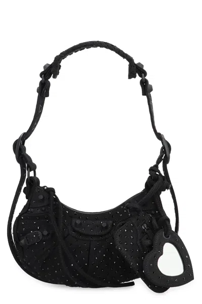 Balenciaga Rhinestone Decor Crossbody Handbag For Women In Black