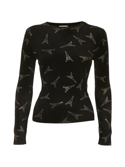 Pre-owned Balenciaga Rhinestone Eiffel Tower Velvet Sweater In Black