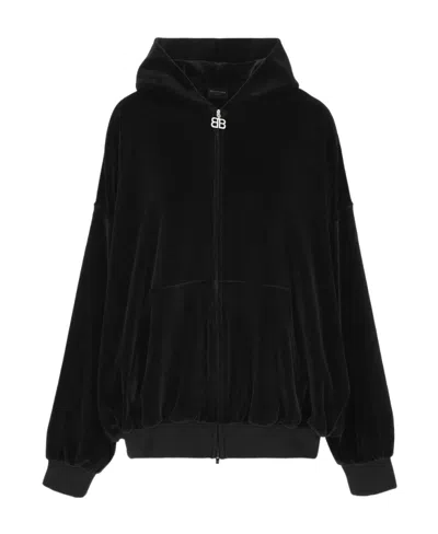Balenciaga Rhinestone-embellished Zip-up Hoodie In Black