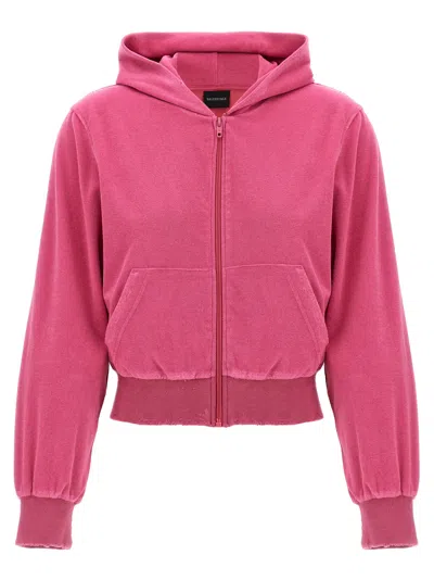 Balenciaga Small Fit Zip-up Hoodie In Pink