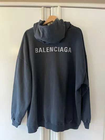 Pre-owned Balenciaga Rhinestone Logo Oversized Hoodie In Black