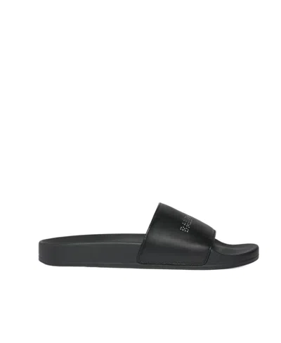 Balenciaga Pool Slide Sandals With Rhinestones In Black