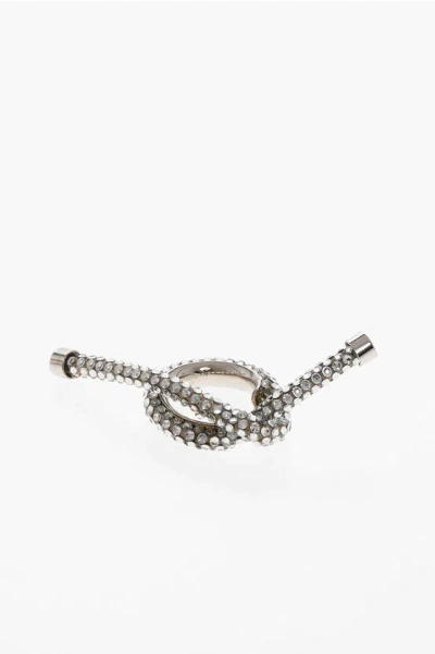 Balenciaga Rhinestoned Knot Ring In Metallic